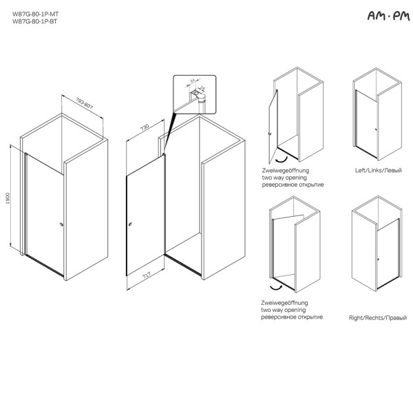Душевая дверь AM.PM Sunny 80x190 стекло прозрачное, профиль хром матовый (W87G-80-1P-MT) Душевая дверь AM.PM Sunny 80x190 стекло прозрачное, профиль хром матовый (W87G-80-1P-MT)
