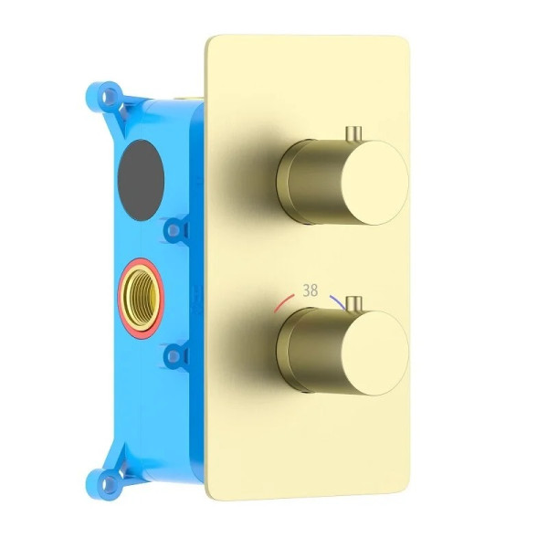 Смеситель для ванны и душа Aquatek Европа с термостатом (внешняя и скрытая часть) шлифованное золото (AQ1392BG)