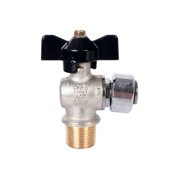 Кран угловой Stout 1/2"x1/2" НР шаровой с накидной гайкой (ручка бабочка) (SVB-0010-000015)