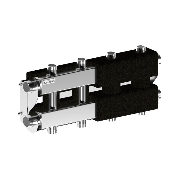 Коллектор модульный Gidruss MKSS-100-4DU.EPP (до 100 кВт, 2 магистрали G 1 1/4", 2+2 контура G 1", EPP-термоизоляция, 4D-кронштейны K.UMS, нерж ст.)