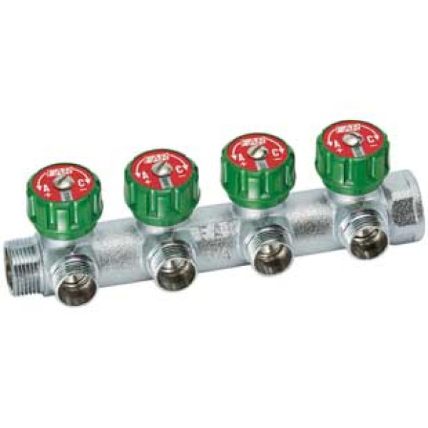 Коллектор проходной регулируемый FAR Multifar (3824 3412) 3/4" НР-ВР, 4 отвода 1/2" евроконус