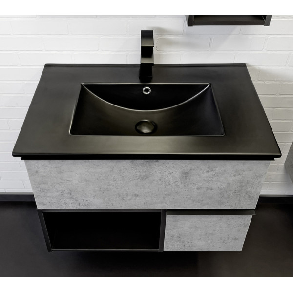 Тумба подвесная с раковиной Comforty Франкфурт 750x465x560 дуб светлый/черный (00-00011082)