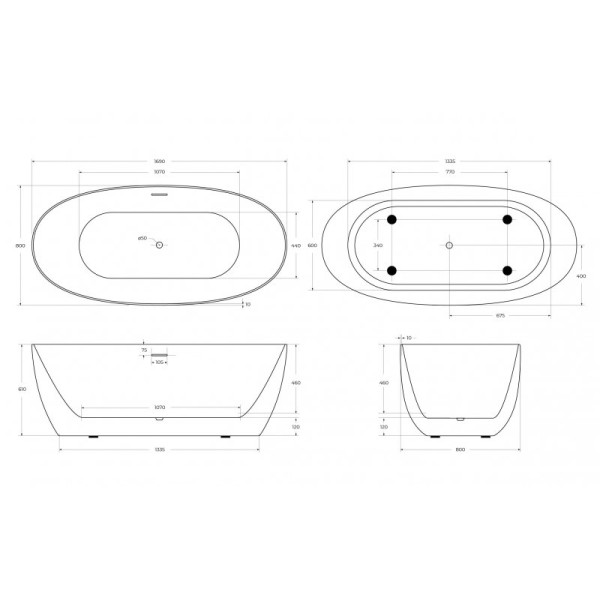 Ванна акриловая BelBagno 170x80 белая (BB414-170-80)