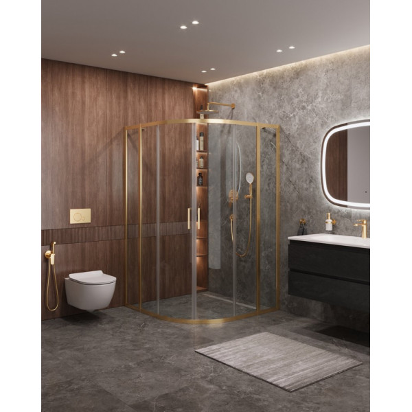 Душевой уголок Cezares Molveno 120x120x195 стекло прозрачное, профиль брашированное золото (MOLVENO-R-22-100+20-C-BORO-IV)