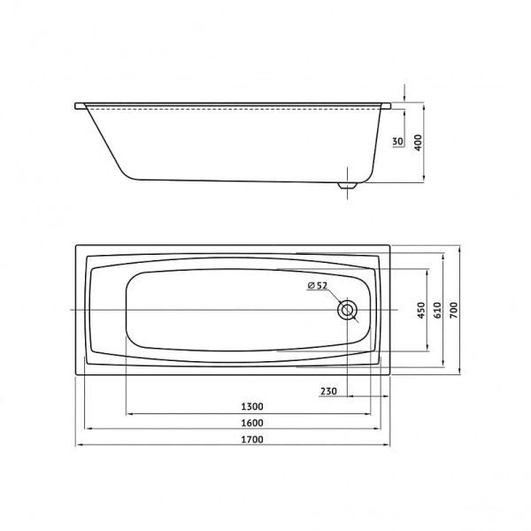 Ванна акриловая Berges Feya 1700*700 (50012)