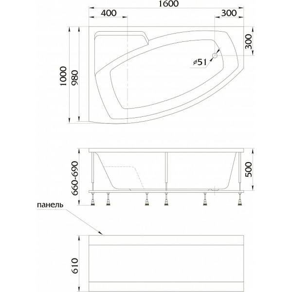 Ванна акриловая 1Marka Assol 160*100*69 L белая (У22737) Ванна акриловая 1Marka Assol 160*100*69 L белая (У22737)