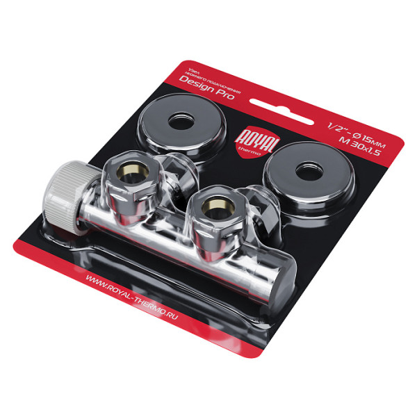 Узел термостатический угловой 1/2"х15 мм Royal Thermo Design Pro М30х1,5 (Хром) (RANPU11215CH)