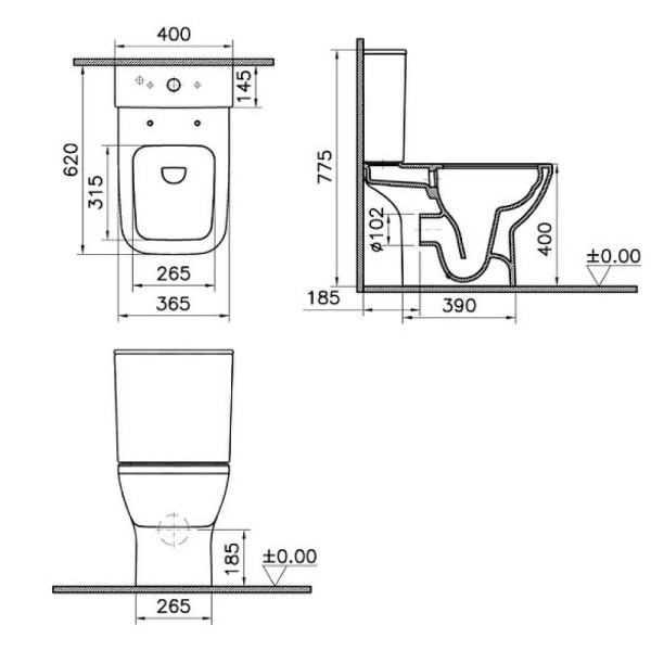 Унитаз-компакт Vitra Integra Square Open-Back с сиденьем микролифт (9833B003-7205)