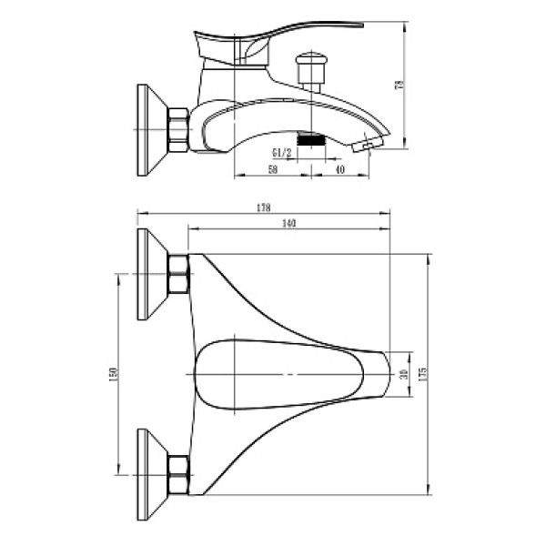 Смеситель для ванны и душа L3001 хром, короткий излив Ligeya (L3001 Ligeya)