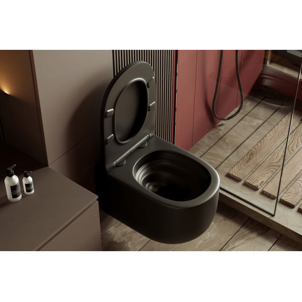 Унитаз подвесной Abber Bequem безободковый, смыв торнадо черный матовый (AC1104TMB)