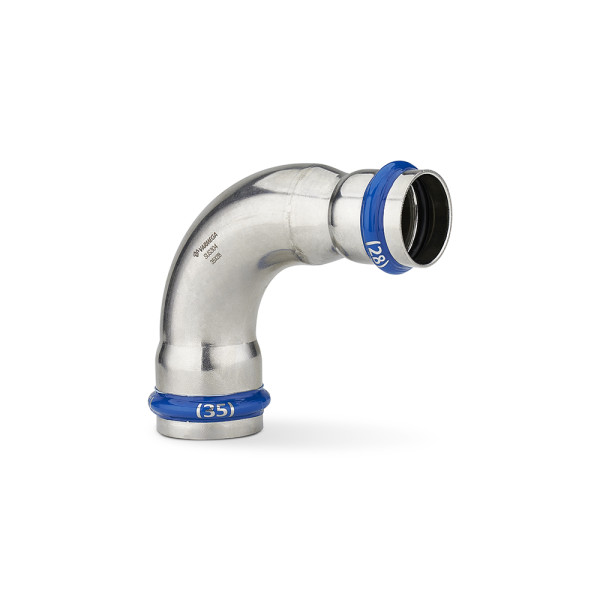 Угольник 90° переходной двухраструбный Varmega Inox Press 35х28 мм (VM727003528) Угольник 90° переходной двухраструбный Varmega Inox Press 35х28 мм (VM727003528)