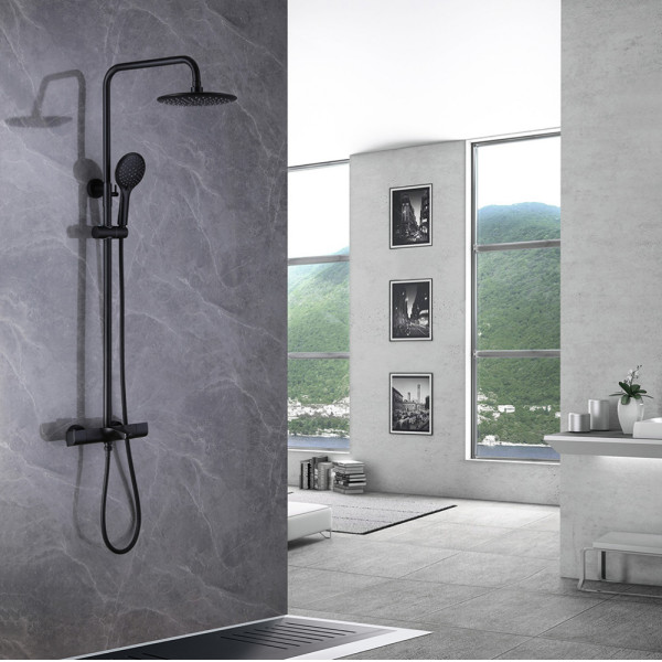 Душевая система Abber Thermostat с термостатом и изливом черный матовый (AF8516BL) Душевая система Abber Thermostat с термостатом и изливом черный матовый (AF8516BL)