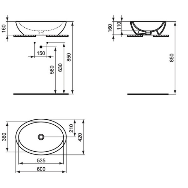 Раковина накладная Ideal Standard Strada 60х42 (K078401)