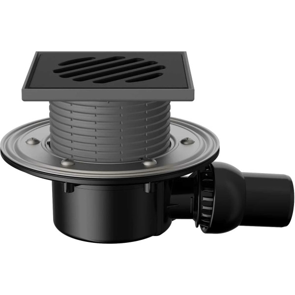 Трап регулируемый Fachmann T 520.1 PHsB 145x145 горизонтальный шарнирный выпуск DN50 с "мокрым" гидрозатвором, решетка чугунная, пластиковый подрамник