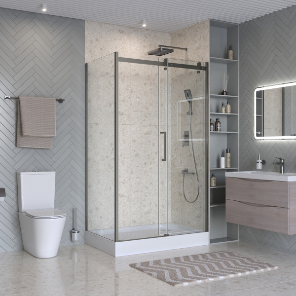 Душевой уголок BelBagno Marino 130x80x195 стекло прозрачное, профиль оружейная сталь матовая (MARINO-2-AH-1-130/80-C-GM)