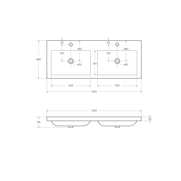 Раковина встраиваемая Cezares с двумя чашами 120x48x15,5 (CZR-1200/480-2-LV-MR-ECO) Раковина встраиваемая Cezares с двумя чашами 120x48x15,5 (CZR-1200/480-2-LV-MR-ECO)