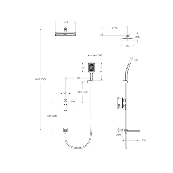 Душевая система BelBagno DUE с изливом оружейная сталь (DUE-VDSET-GM)