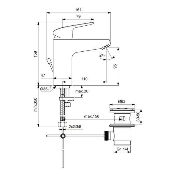Смеситель для раковины Ideal Standard Ceraflex с донным клапаном, хром (B1712AA)