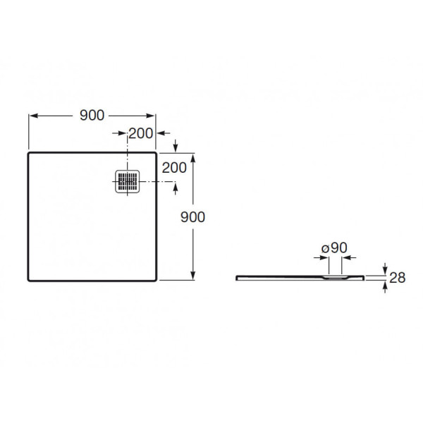 Душевой поддон Roca Terran 90x90x28 профиль черный (AP1033843840140)