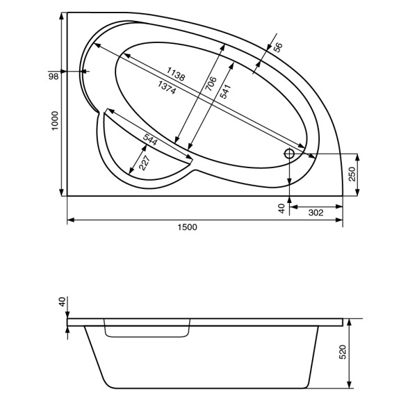 Ванна акриловая Santek Sri Lanka 150*100 R (1WH302395)