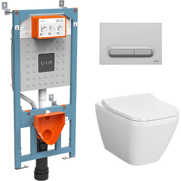 Комплект инсталляция Vitra c унитазом Integra Square, с сидением, клавишей (9856B003-7206) глянцевый хром Комплект инсталляция Vitra c унитазом Integra Square, с сидением, клавишей (9856B003-7206) глянцевый хром