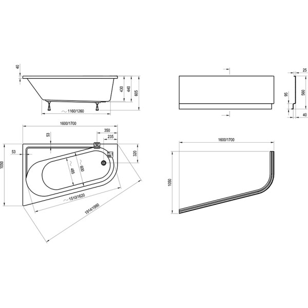 Ванна акриловая Ravak Chrome 170x105x60,5 белая правосторонняя (CA41000000)