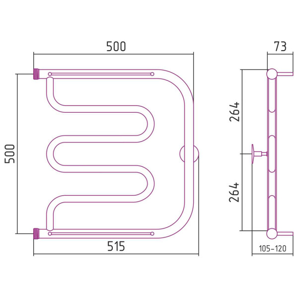 Полотенцесушитель водяной Стилье Тандем 2 полки 500х500 резьба-сгон 1 хром (00016-5050) Полотенцесушитель водяной Стилье Тандем 2 полки 500х500 резьба-сгон 1 хром (00016-5050)