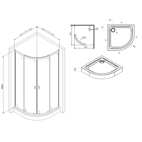 Душевое ограждение AM.PM X-Joy 80x80x195 стекло прозрачное, профиль хром (W88E-205-080MT64)