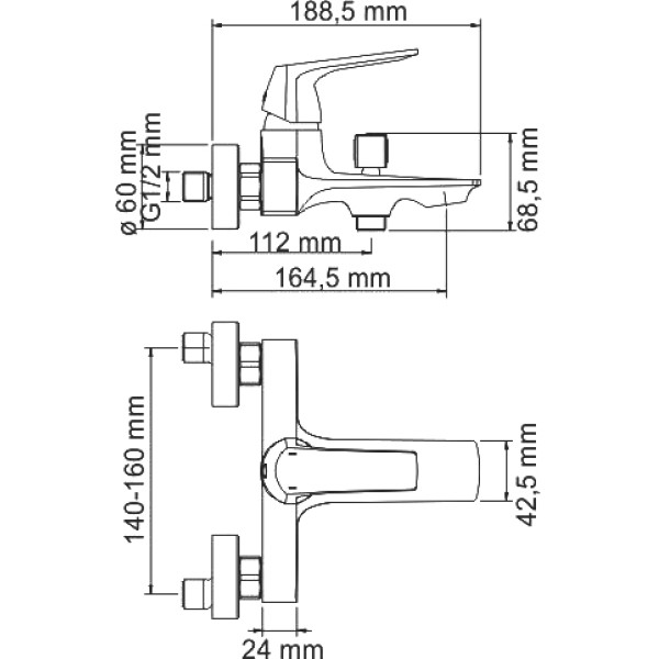 Смеситель для ванны и душа WasserKRAFT Neime хром (1901)