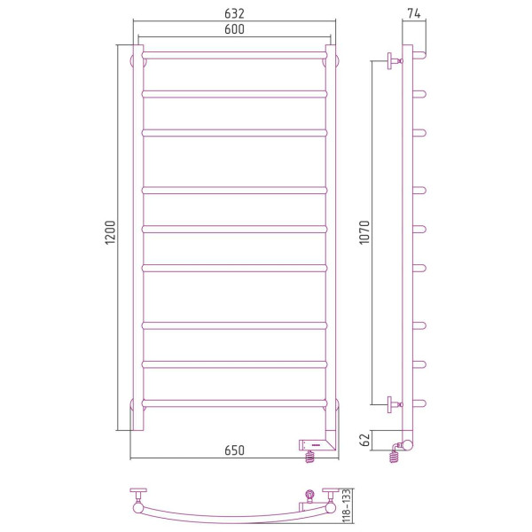 Полотенцесушитель электрический Сунержа Галант 2.0 1200x600 МЭМ правый, хром (00-5201-1260)