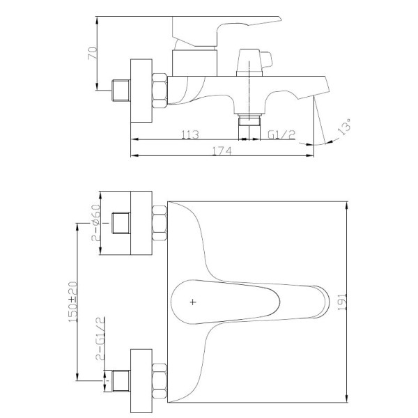 Смеситель для ванны и душа Esko Doha хром (DH54)