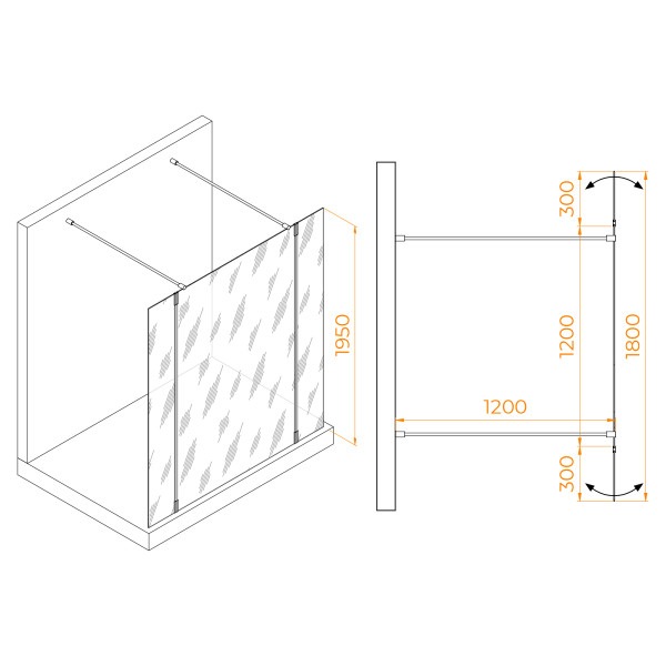 Душевая перегородка RGW WA-052 (WA-016+2Z-071) 1200 стекло прозрачное, профиль хром (351005223-11)