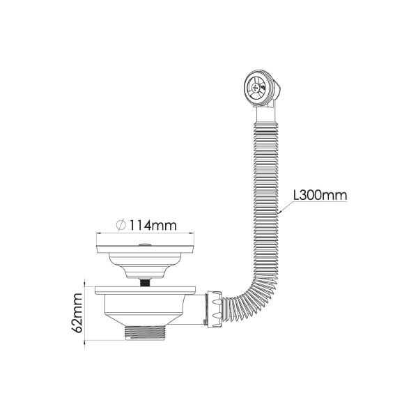 Выпуск для мойки 1 1/2"х114 (3 1/2") Nova с круглым гибким переливом (винт 45 мм., сетка из нерж.ст) (1038)