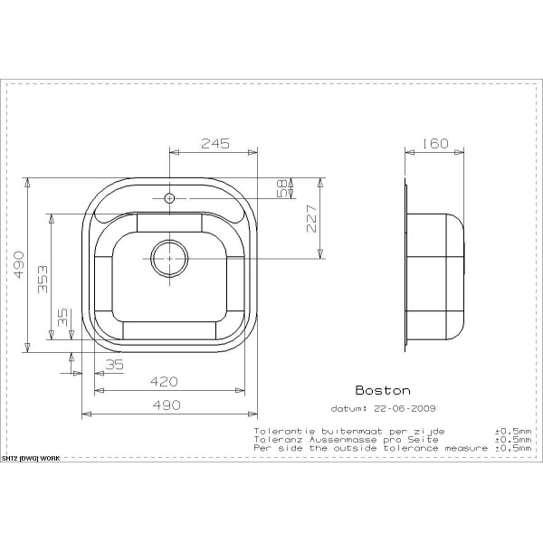 Мойка для кухни врезная Reginox Boston L 490x490