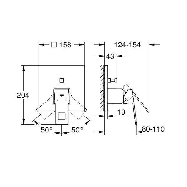 Смеситель для ванны и душа Grohe Eurocube внешняя часть хром (24062000)