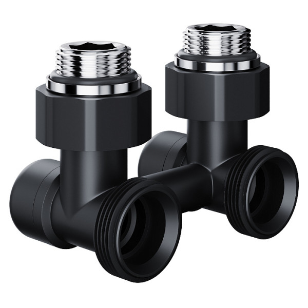 Фитинг двойной угловой со встроенным шаровым краном Royal Thermo Design угловой 1/2"х3/4"EK (черный) (RANDU11234BL) Фитинг двойной угловой со встроенным шаровым краном Royal Thermo Design угловой 1/2"х3/4"EK (черный) (RANDU11234BL)