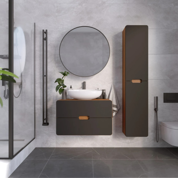 Тумба подвесная 1Marka Vortex  800x500x50 (орех ноче тортона/монолит найт) (Ц0000033024)