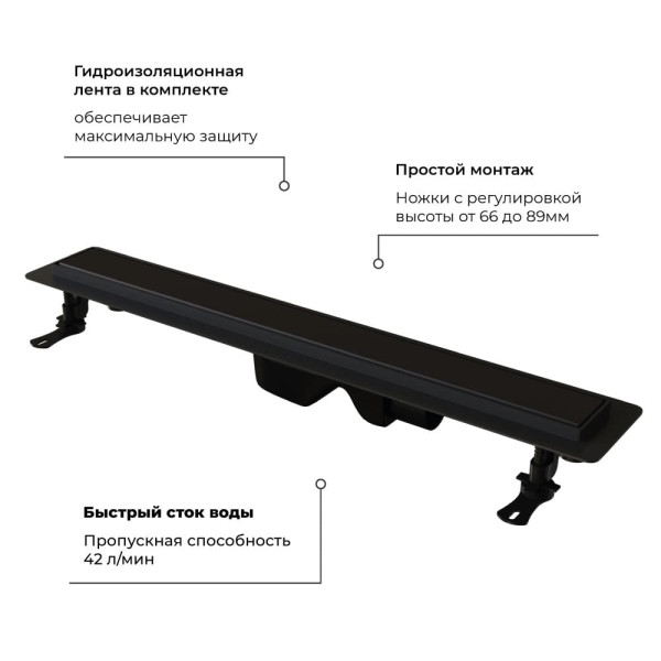 Душевой лоток RGW Drain Leo 400 черный (60213140-04) Душевой лоток RGW Drain Leo 400 черный (60213140-04)