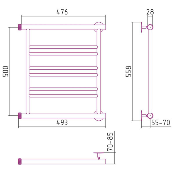 Полотенцесушитель водяной Стилье Минор 0601 500х500 (2+2+2) П хром (00601-5050) Полотенцесушитель водяной Стилье Минор 0601 500х500 (2+2+2) П хром (00601-5050)