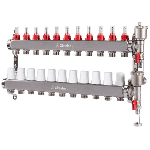 Коллекторная группа 11 отводов 1"*3/4"(18) ЕК с расходомерами Okseler (нерж.ст) с автоматическим воздухоотводчиком и спускным краном (Oks00349) Коллекторная группа 11 отводов 1"*3/4"(18) ЕК с расходомерами Okseler (нерж.ст) с автоматическим воздухоотводчиком и спускным краном (Oks00349)