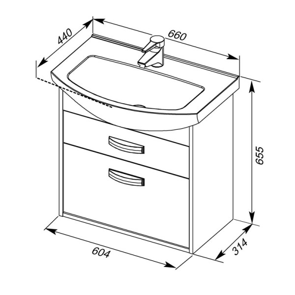 Тумба под раковину Aquanet Грейс 65 314х604х600 2 ящика, дуб кантенбери/белый (198378)