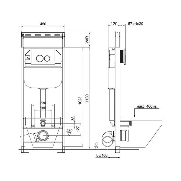 Инсталляция для унитаза Aquanika Basic (с клавишей смыва, два режима слива) (10.702.45B.02.19) Инсталляция для унитаза Aquanika Basic (с клавишей смыва, два режима слива) (10.702.45B.02.19)