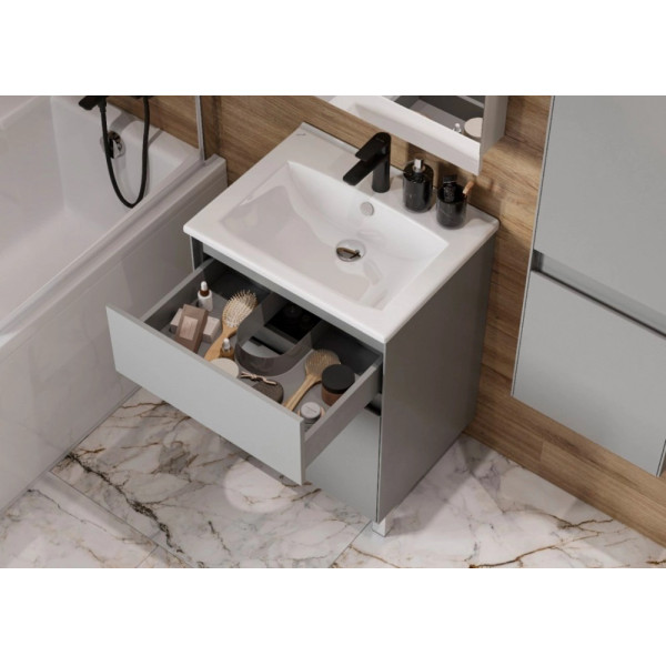 Тумба напольная Aquaton Форест 60 Туманный серый\ 1WH501606 раковина Элина 60 (1A2782K0FR4D0)