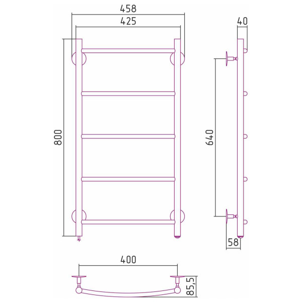 Полотенцесушитель электрический Стилье Формат 40 Л 800x400 (5) Г16, хром (00541-8040) Полотенцесушитель электрический Стилье Формат 40 Л 800x400 (5) Г16, хром (00541-8040)