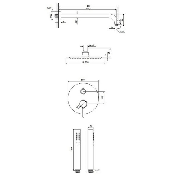 Душевая система Excellent Pi (AREX.SET.1245BL)