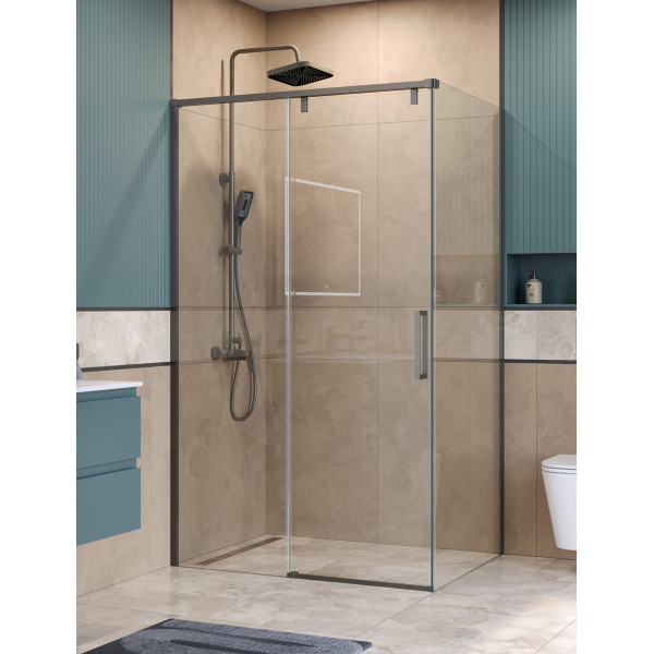 Душевой уголок BelBagno Soft Close-1 110x100x200 стекло прозрачное, профиль оружейная сталь матовая (SOFT_CLOSE-1-AH-1-110/100-C-GM)