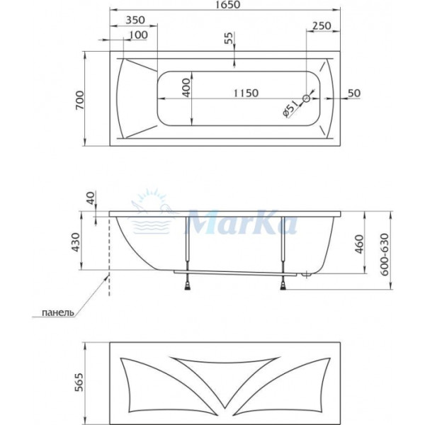 Ванна акриловая 1Marka Elegance 165x70 белая (01эл16570)
