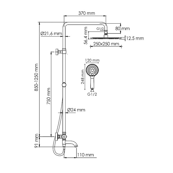 Душевая система WasserKRAFT золотой (A188.256.207.PG Thermo)