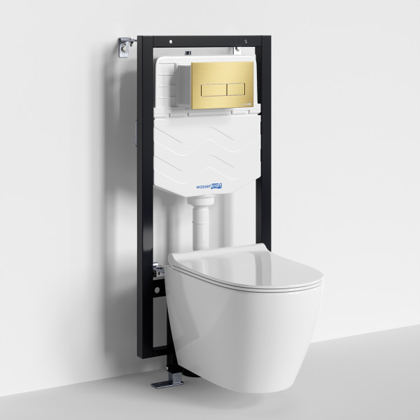 Комплект инсталляция с унитазом WasserKRAFT Vils с клавишей смыва золото матовое c сиденьем дюропласт (56TLT.010.ME.MG03.H002)