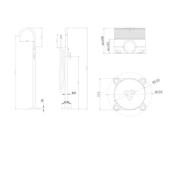 Смеситель напольный Abber Wasser Kreis никель (AF8115NGN)